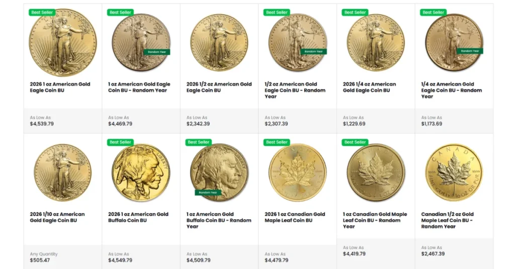 Gold bullion coin catalog